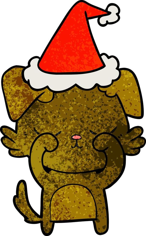 simpatico cartone animato strutturato di un cane che indossa il cappello di Babbo Natale vettore