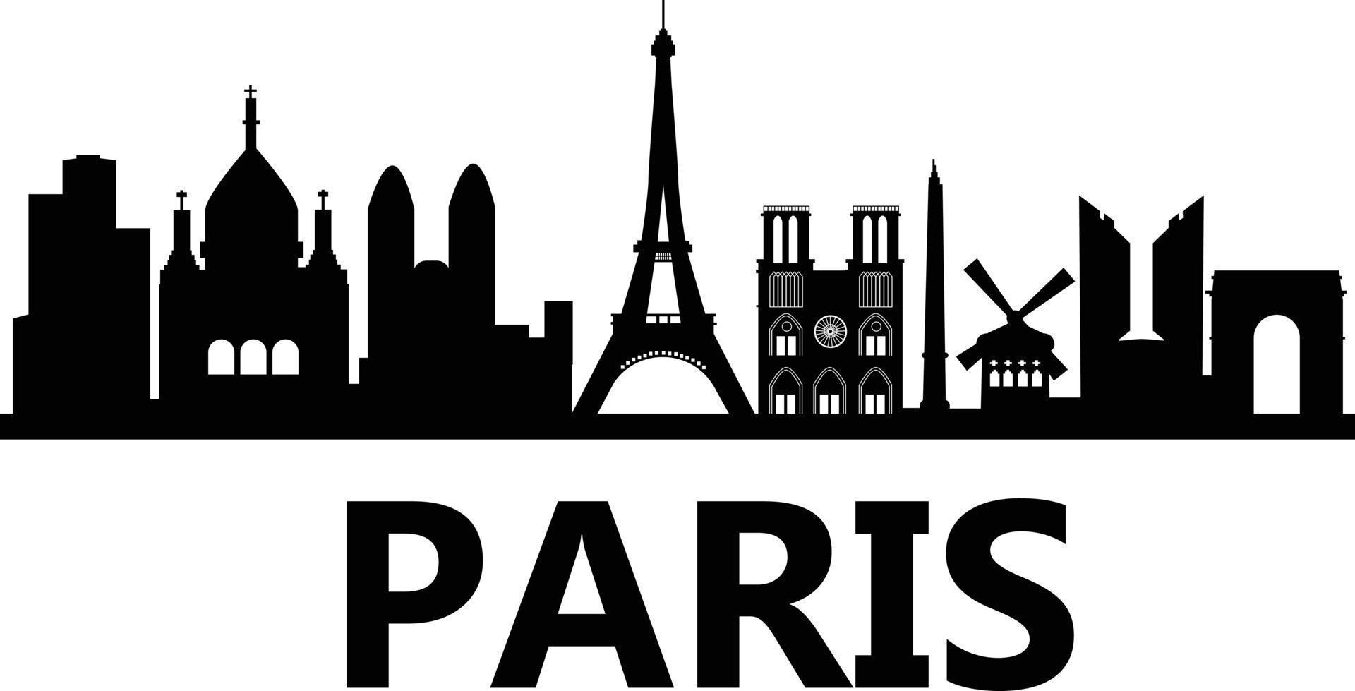 Parigi Francia città orizzonte su bianca sfondo. Francia viaggio destinazione silhouette. Parigi città cartello. piatto stile. vettore