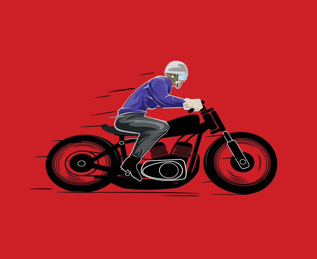 costume motociclo Vintage ▾ distintivo con lettering e classico motociclo su rosso sfondo isolato vettore illustrazione