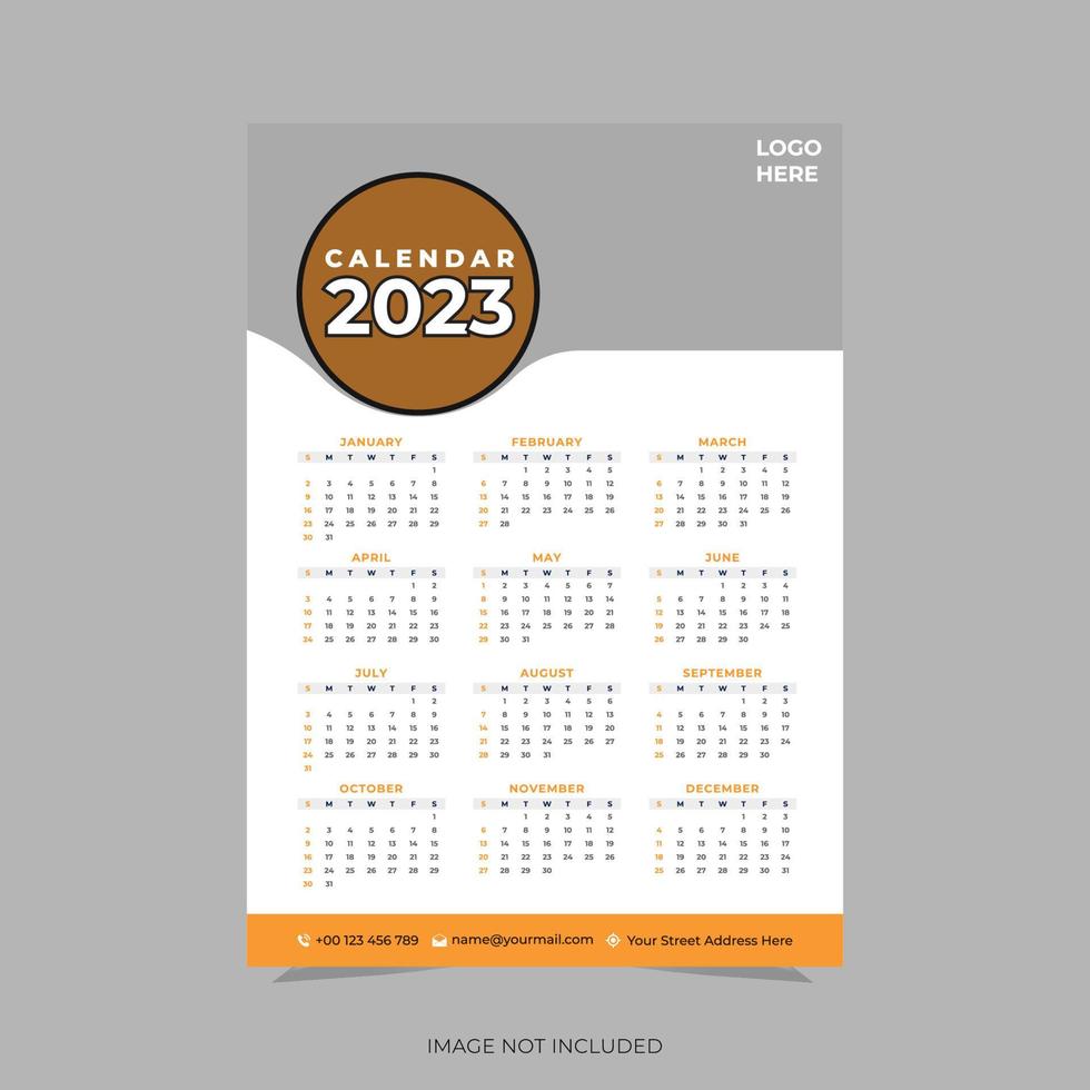 2023 pagina singola parete calendario vettore design modello.