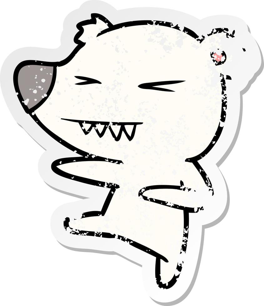 afflitto etichetta di un' calciando polare orso cartone animato vettore