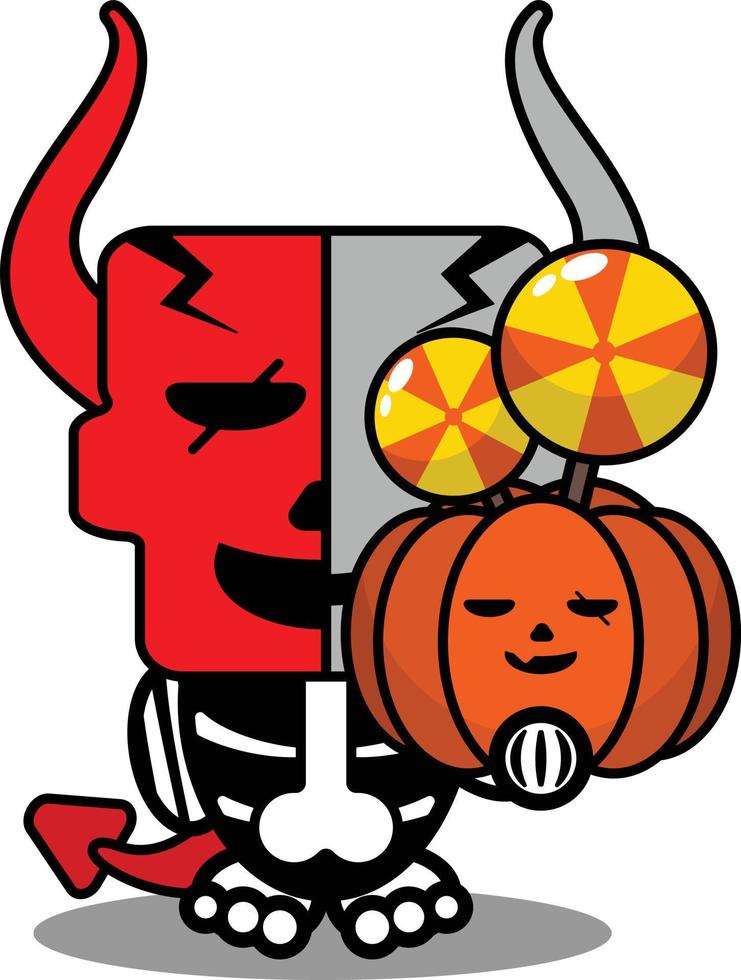 Halloween cartone animato vudù diavolo Bambola portafortuna personaggio vettore illustrazione carino cranio Halloween caramella zucca