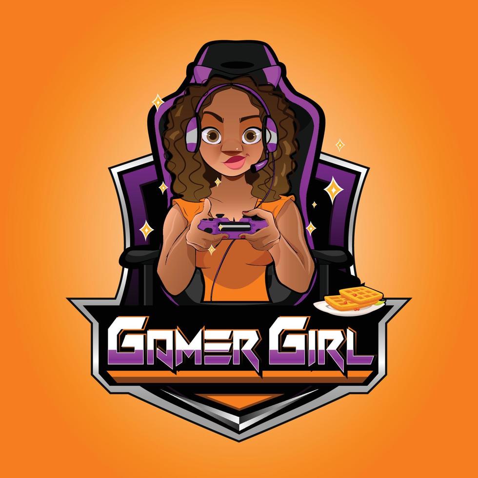 gamer ragazza portafortuna logo vettore