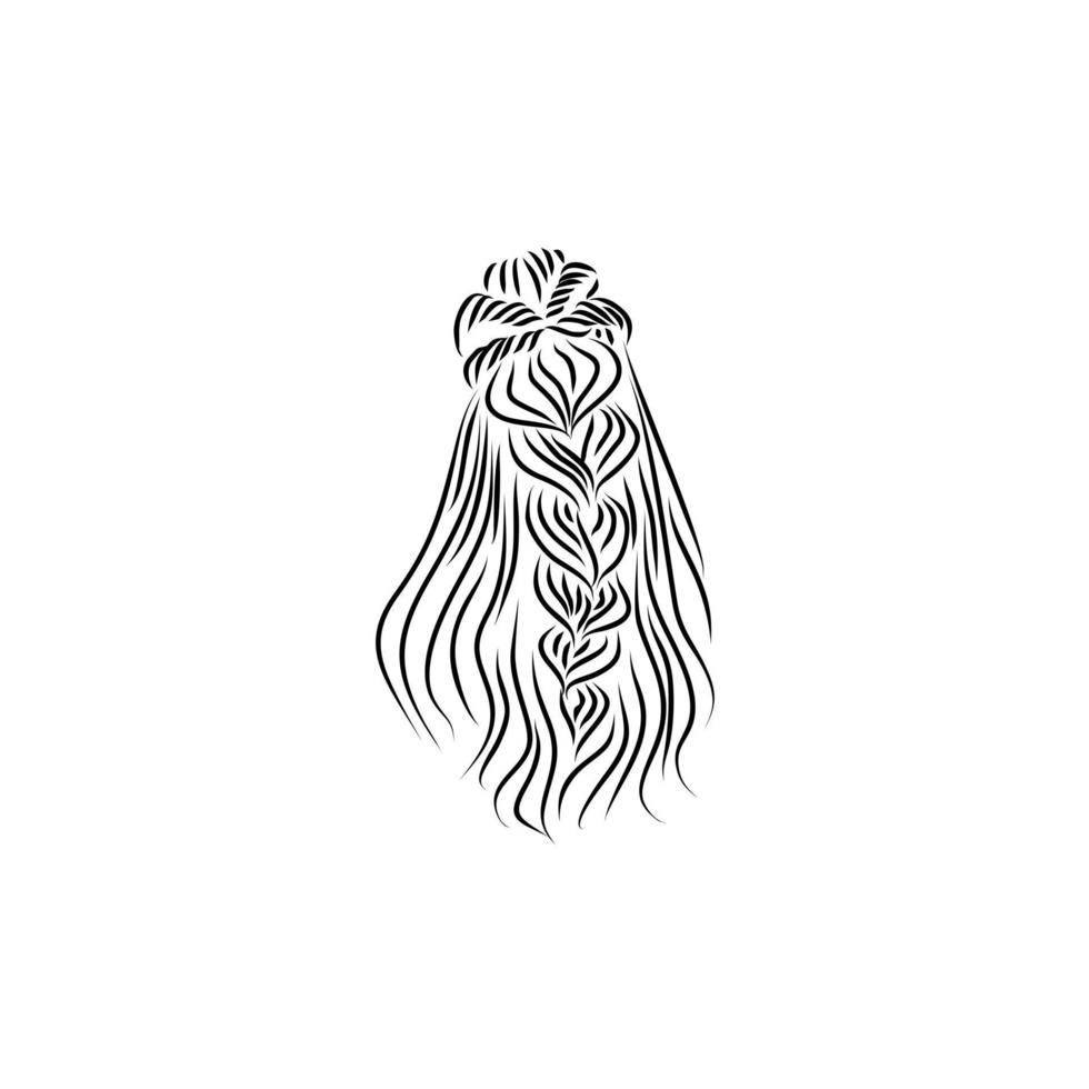 lungo capelli treccia di spessore treccia femmina indietro Visualizza schema logo design vettore grafico illustrazione cartello e simbolo per moda bellezza salone
