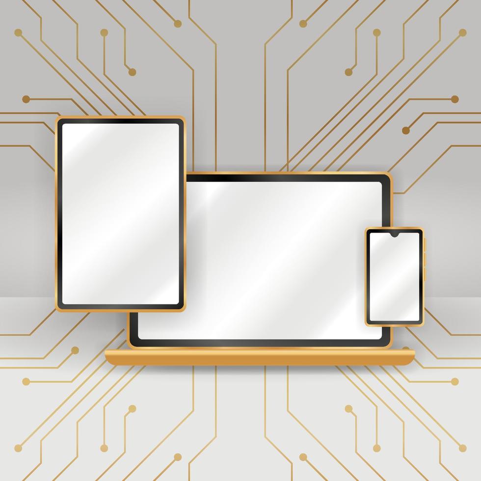 realistico oro Tech dispositivo modello modello vettore