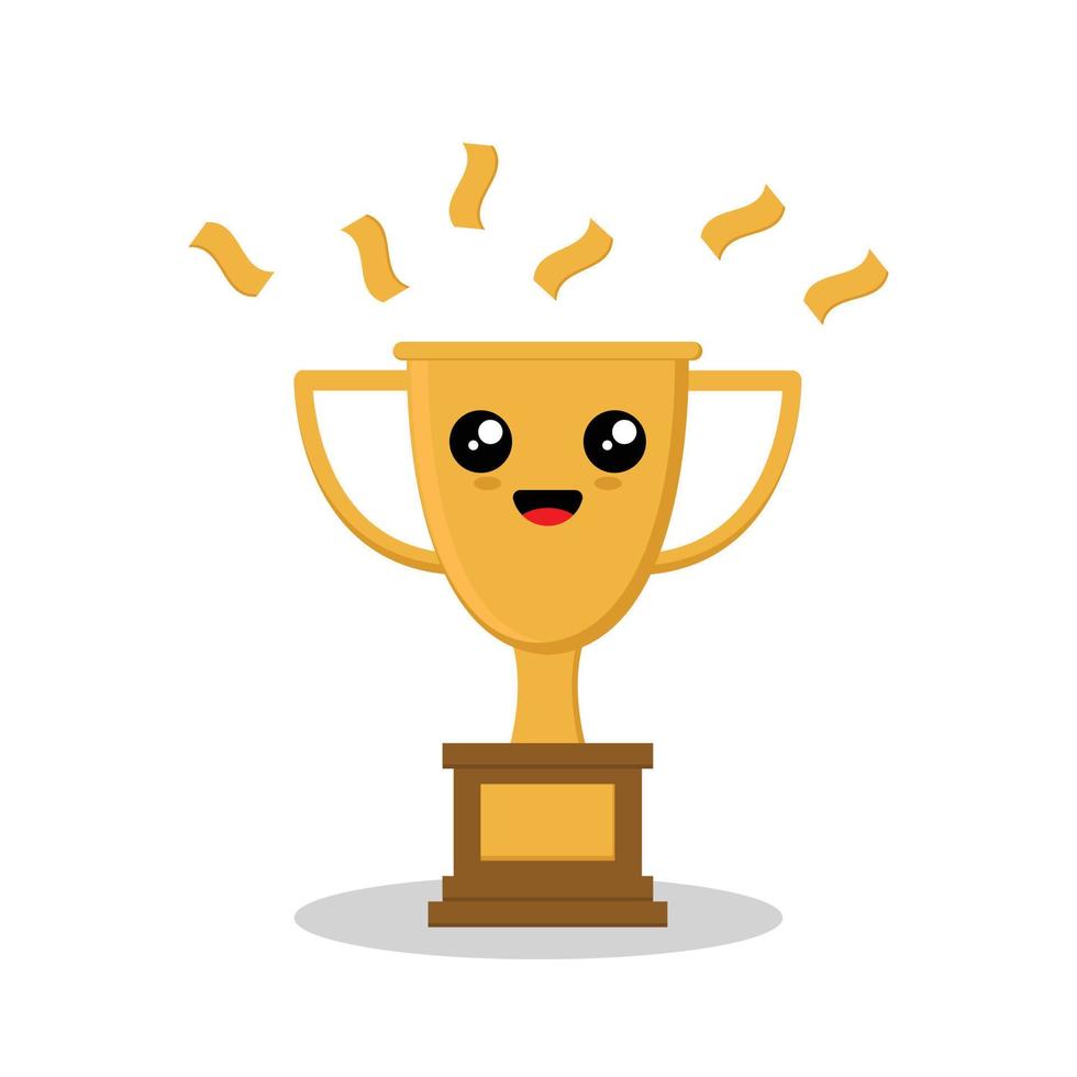 d'oro trofeo carino cartone animato personaggio vettore illustrazione, vittoria simbolo nel gli sport