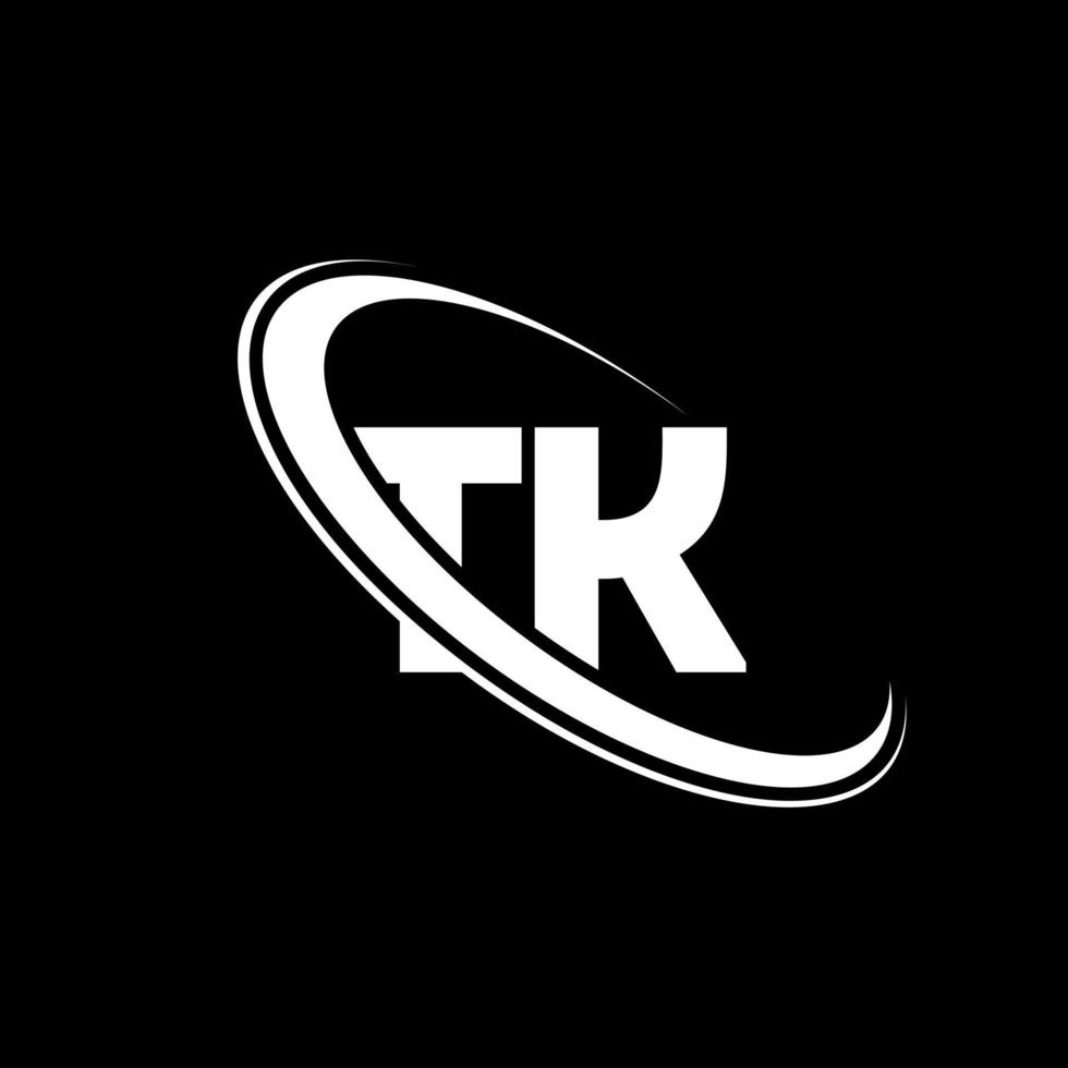 tk logo. t K design. bianca tk lettera. tk lettera logo design. iniziale lettera tk connesso cerchio maiuscolo monogramma logo. vettore