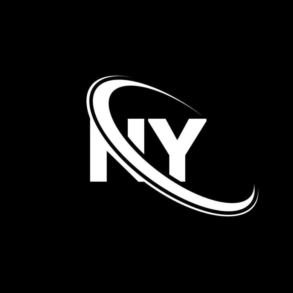 NY logo. n y design. bianca NY lettera. NY lettera logo design. iniziale lettera NY connesso cerchio maiuscolo monogramma logo. vettore