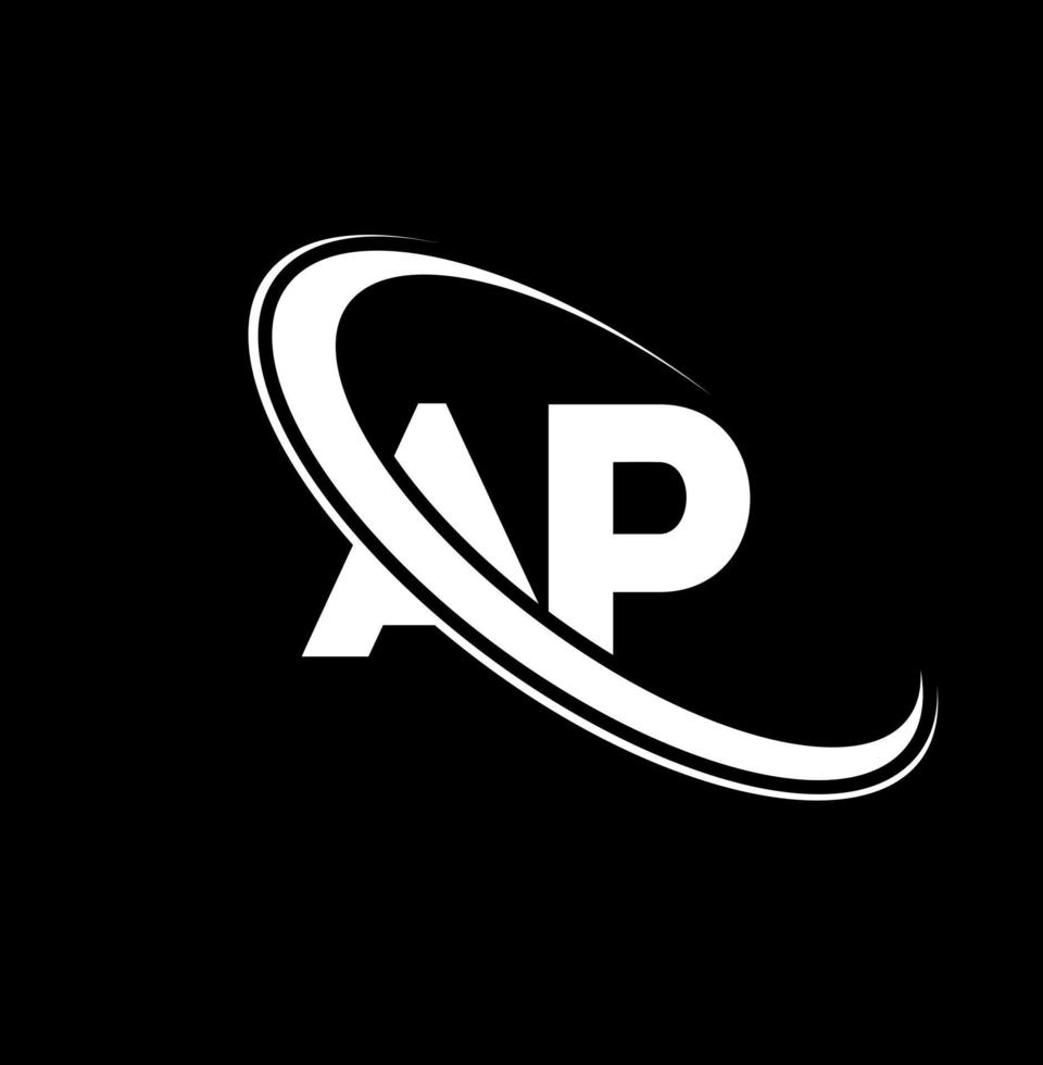 ap logo. un' p design. bianca ap lettera. ap lettera logo design. iniziale lettera ap connesso cerchio maiuscolo monogramma logo. vettore