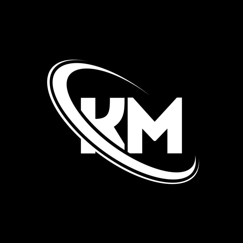 km logo. K m design. bianca km lettera. km lettera logo design. iniziale lettera km connesso cerchio maiuscolo monogramma logo. vettore