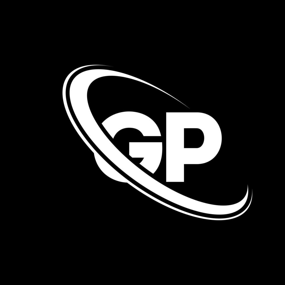 gp logo. g p design. bianca gp lettera. gp lettera logo design. iniziale lettera gp connesso cerchio maiuscolo monogramma logo. vettore