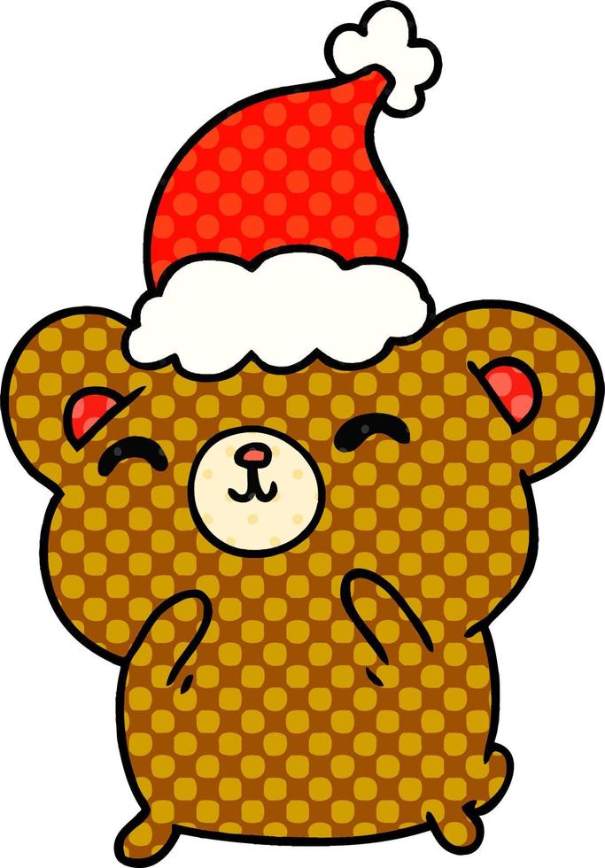 cartone animato di natale dell'orso kawaii vettore