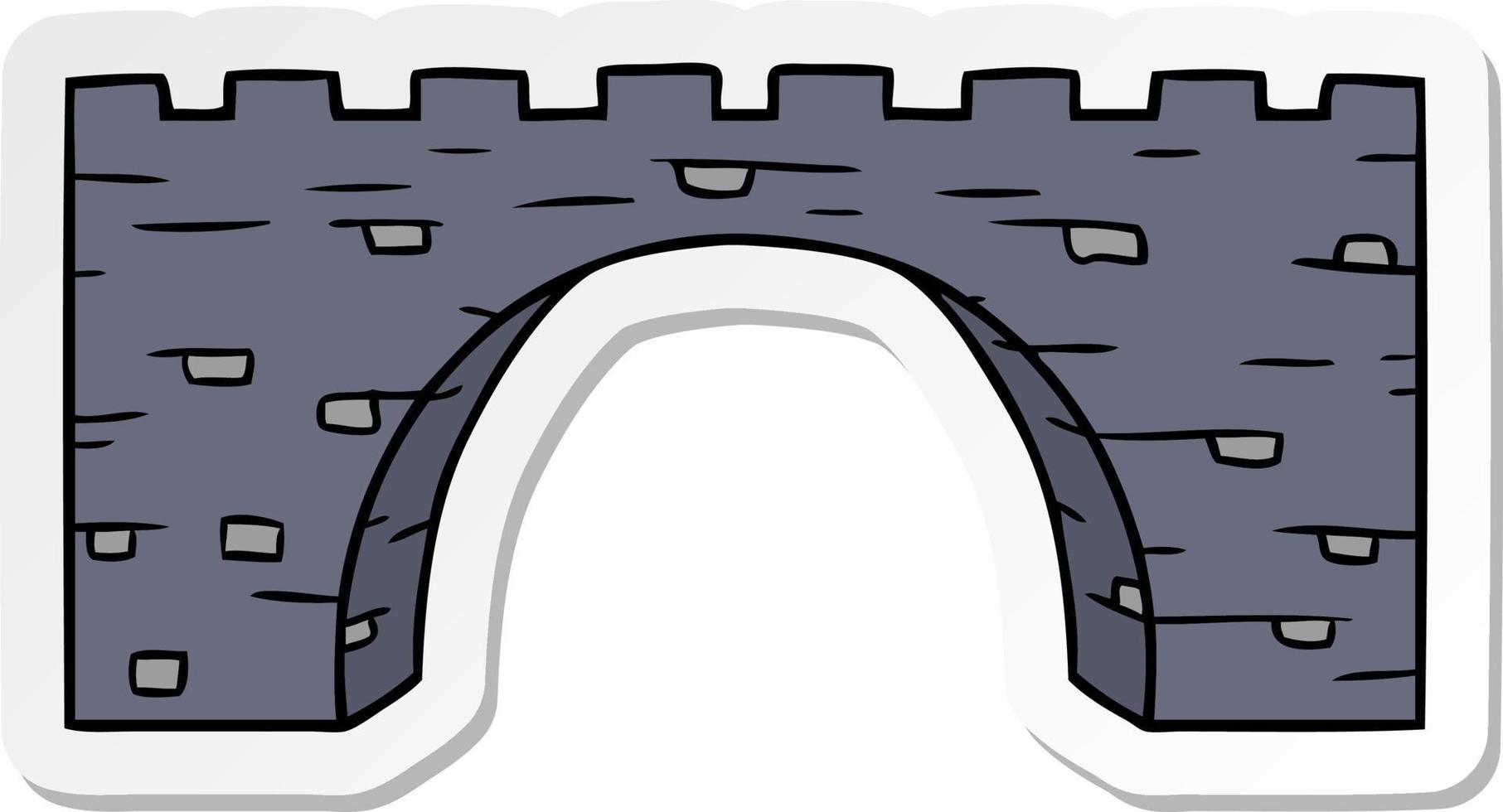 adesivo cartone animato doodle di un ponte di pietra vettore