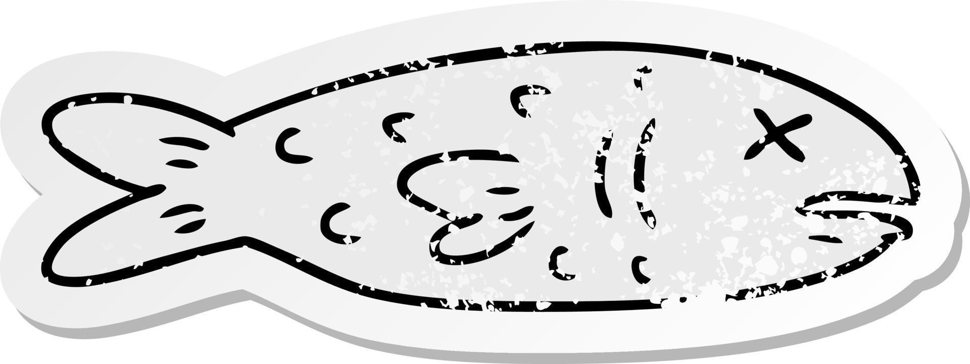 afflitto etichetta cartone animato scarabocchio di un' morto pesce vettore