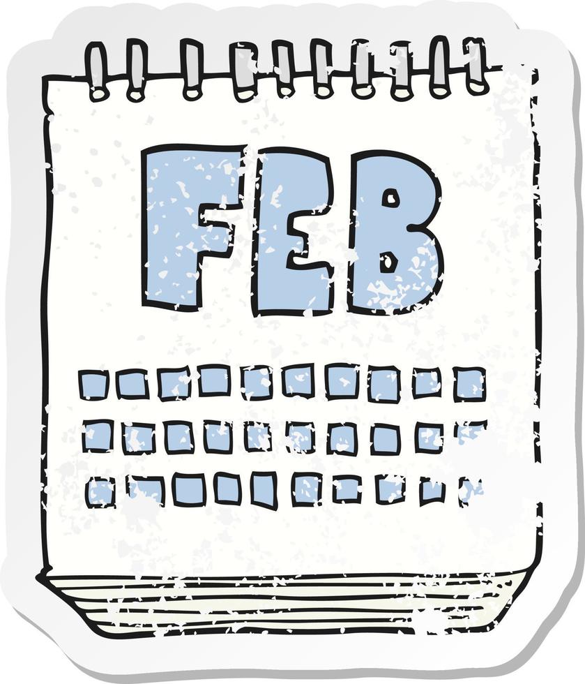 retrò afflitto etichetta di un' cartone animato calendario mostrando mese di febbraio vettore