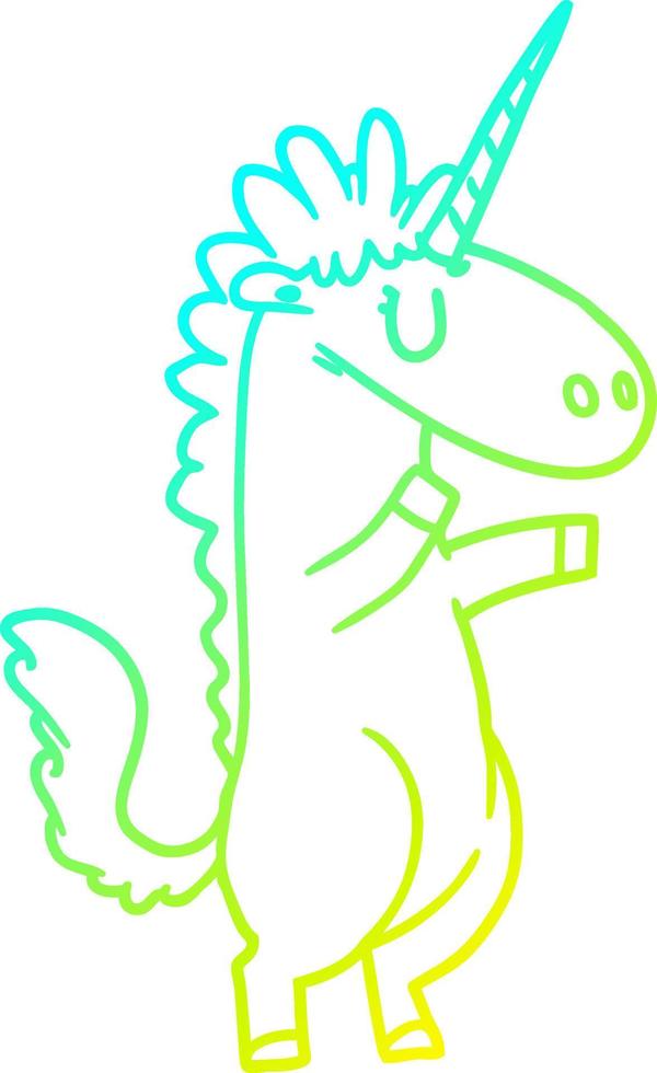 unicorno di cartone animato di disegno a tratteggio a gradiente freddo vettore