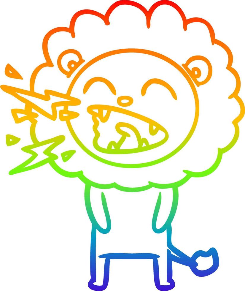 leone ruggente del fumetto del disegno della linea del gradiente dell'arcobaleno vettore