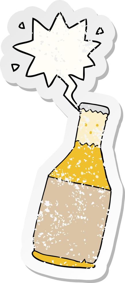cartone animato bottiglia di birra e fumetto adesivo in difficoltà vettore