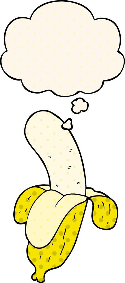 cartone animato banana e bolla di pensiero in stile fumetto vettore