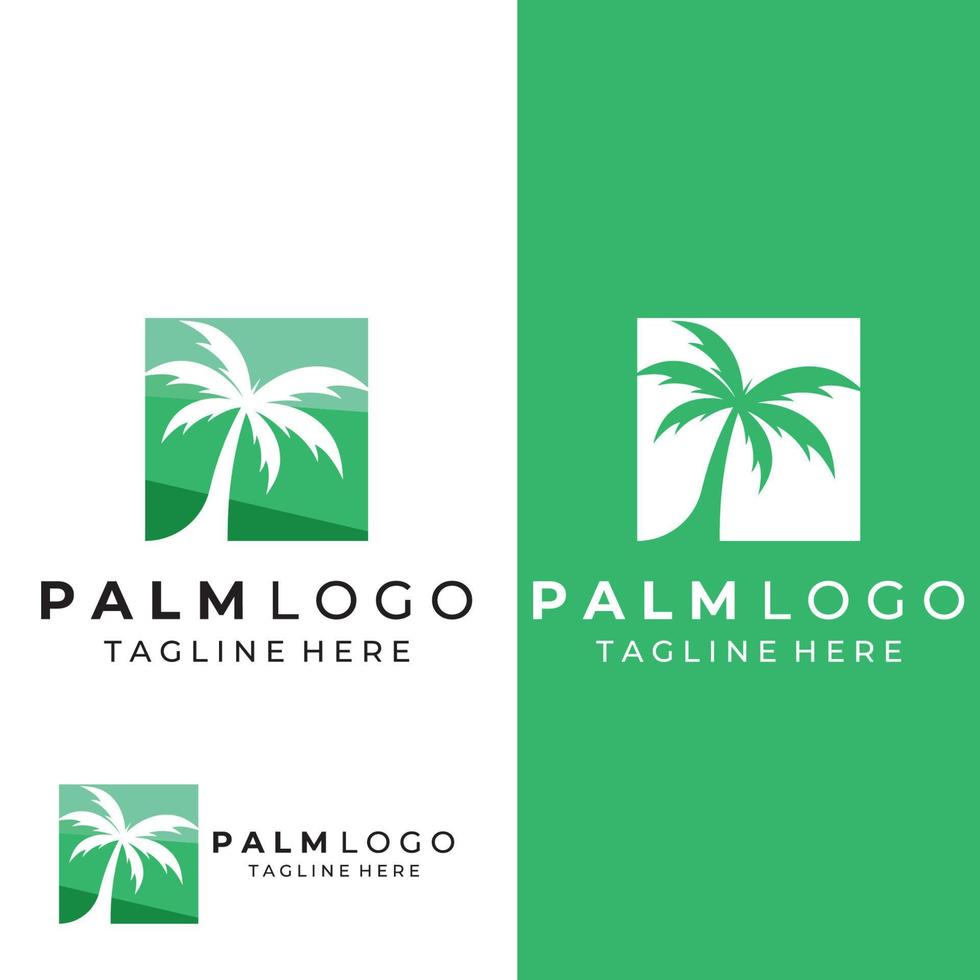 logo della palma, palma con onde e sole. utilizzando la modifica del design del modello di illustratore. vettore