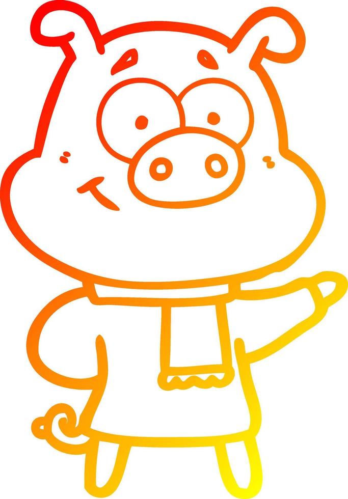 caldo pendenza linea disegno contento cartone animato maiale indossare caldo Abiti vettore
