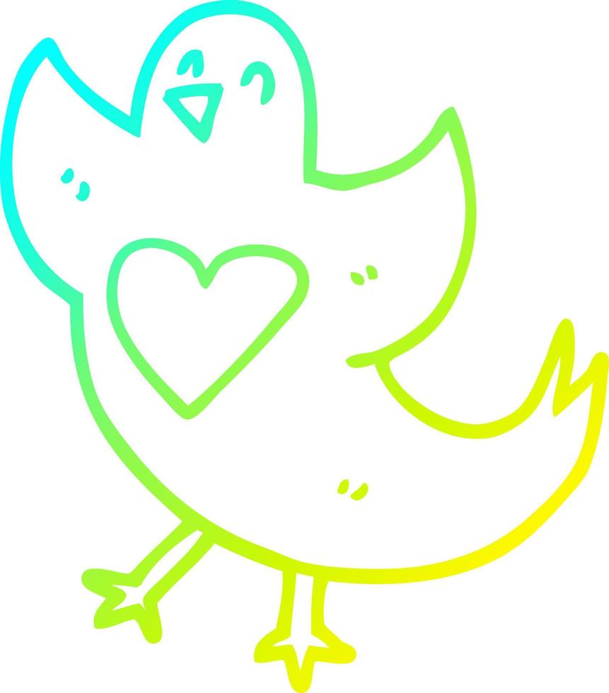 uccello del fumetto di disegno di linea a gradiente freddo con il cuore vettore