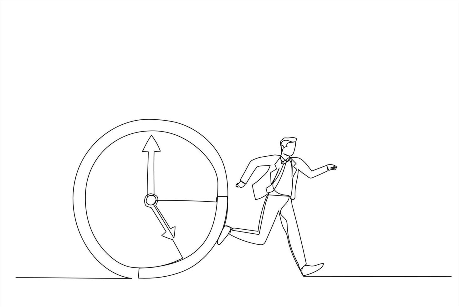 disegno di attività commerciale uomo correre a partire dal il orologi. singolo linea arte stile vettore
