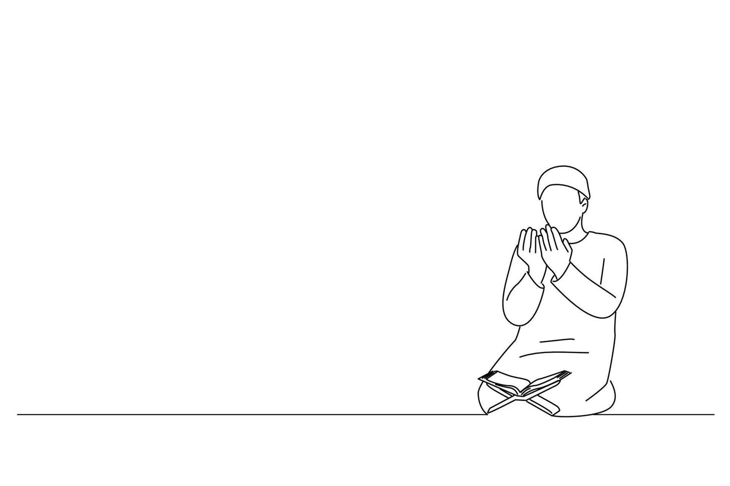 disegno di silhouette di musulmano uomo avendo culto e pregando. linea arte stile vettore