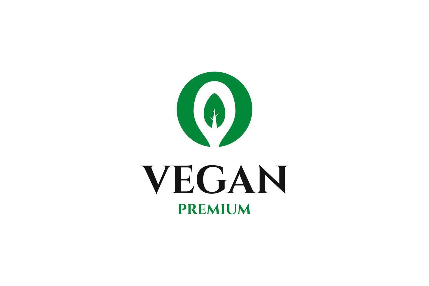 piatto logo per vegano con cucchiaio e foglia design illustrazione idea vettore