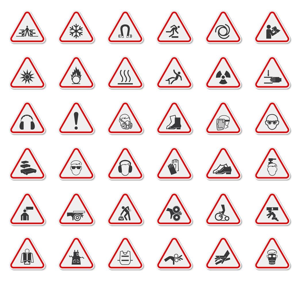 segnale di avvertimento impostato con icone in rosso delineato triangolo vettore