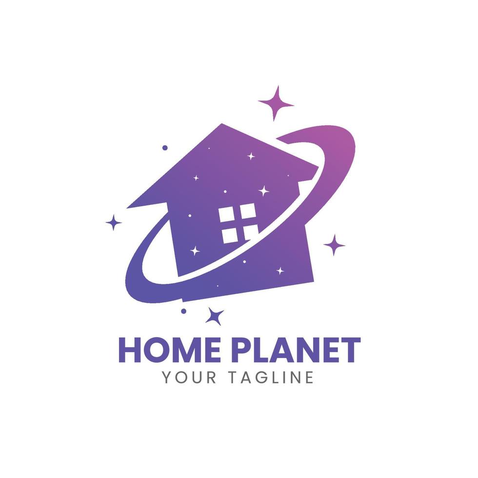 Casa con pianeta logo design vettore