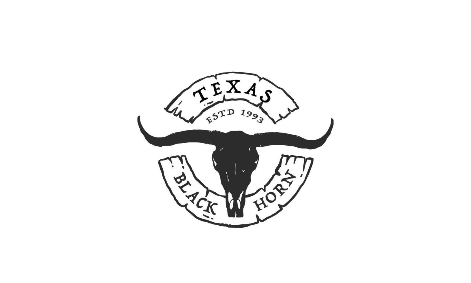 texas longhorn, design del logo dell'etichetta vintage country western bull bovini vettore