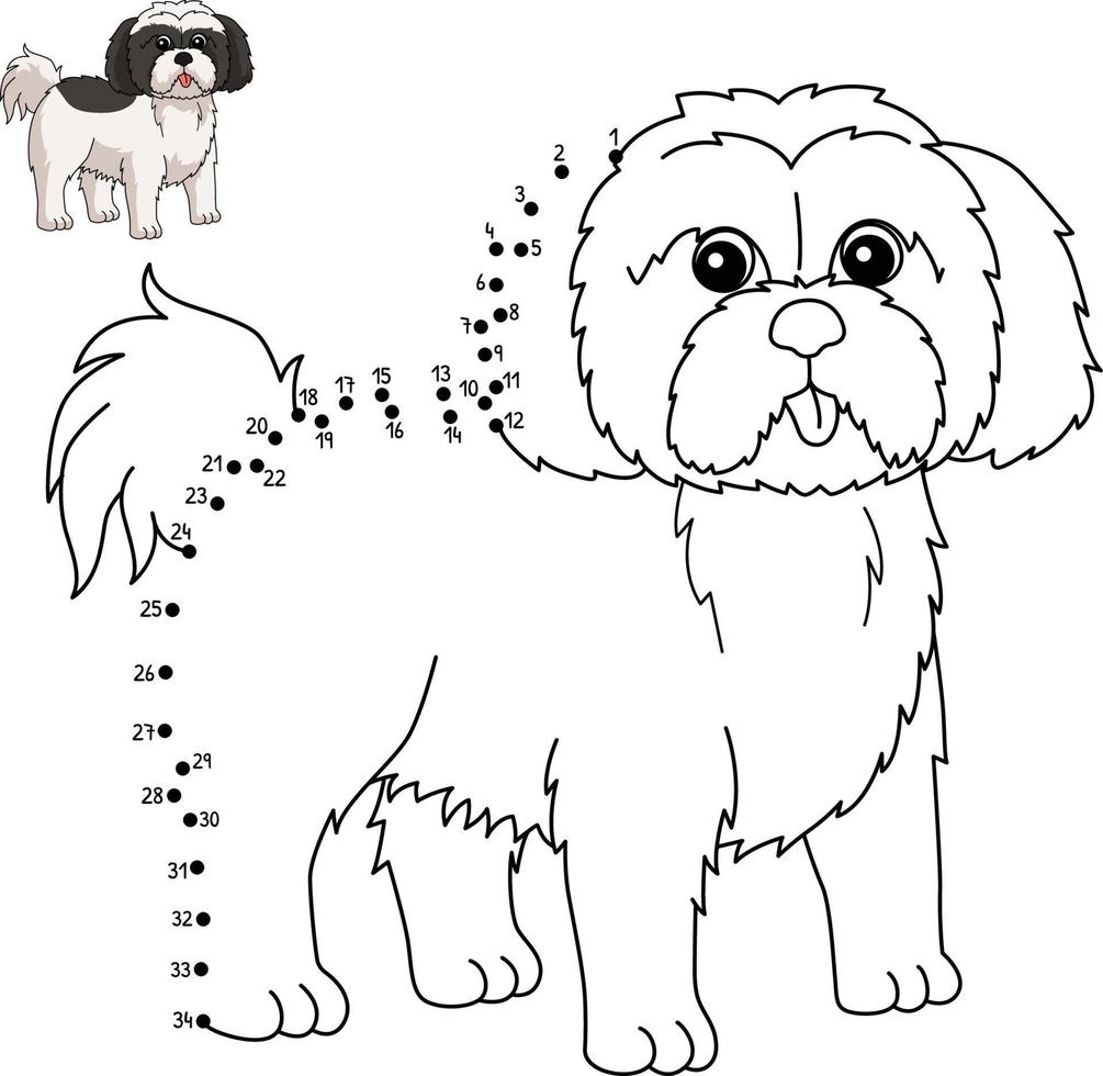 punto per punto shih tzu colorazione pagina per bambini vettore