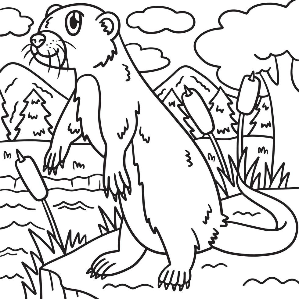 Pagina da colorare di lontra di fiume per bambini vettore