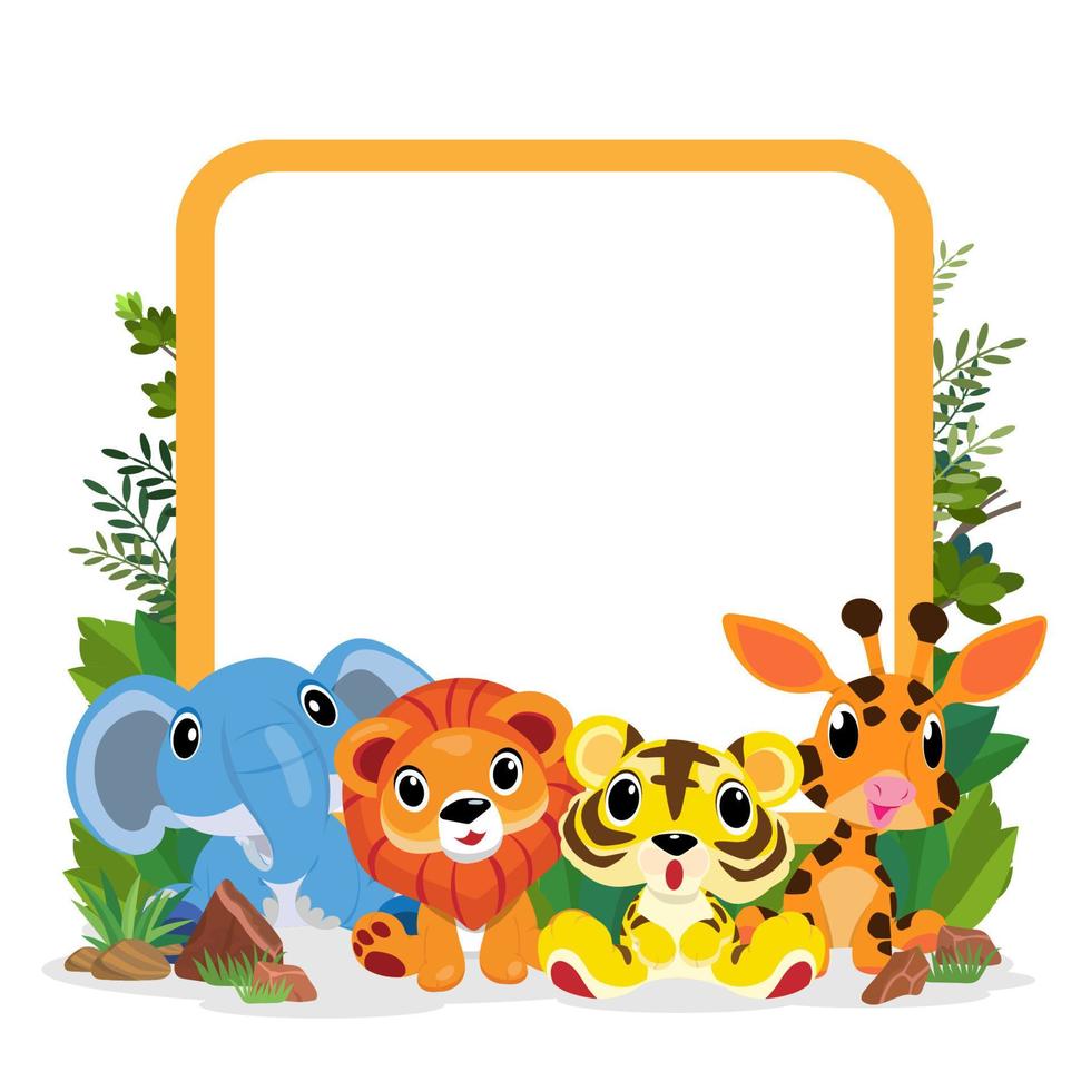 simpatici animali nello zoo, cartelloni e banner nel design degli zoo per banner, layout, relazione annuale, web, volantini, brochure, annunci. vettore