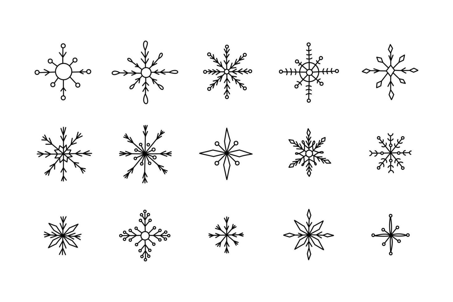 fiocchi di neve impostati. collezione di fiocchi di neve per banner e carte di design di natale e capodanno. insieme invernale dell'illustrazione dei fiocchi di neve di vettore