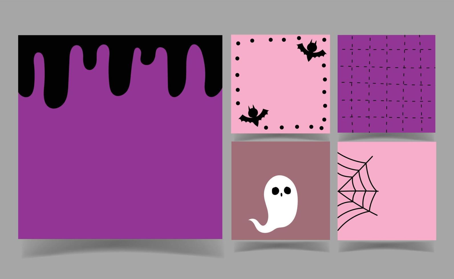 carino Halloween fantasma e ragno nero e viola colore sfondo collezione. promemoria modello. vettore