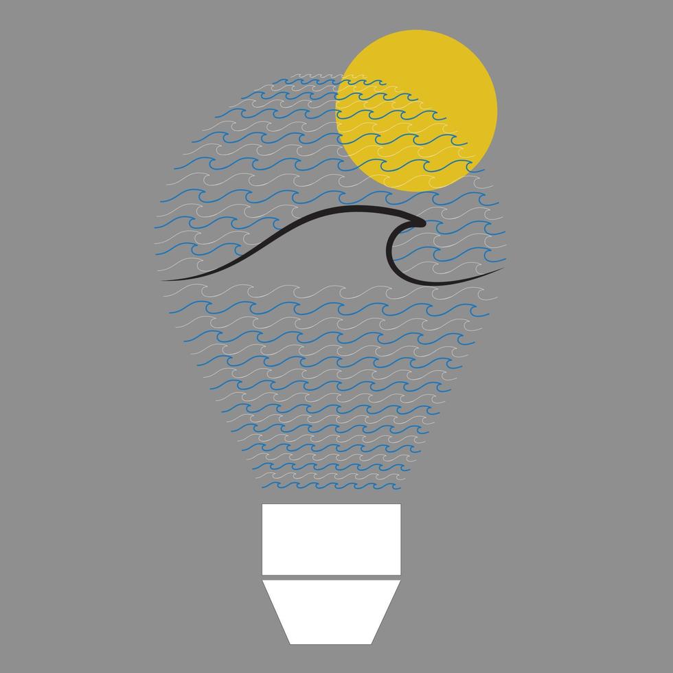 creatività nel ispirazione leggero lampadina icona vettore design elemento è oceano onde sole e Luna, curve, cerchi, forme libere e semplice, bellissimo grafica.