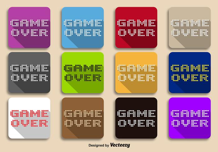 Vettore Pixeled Game Over Message su sfondi a colori