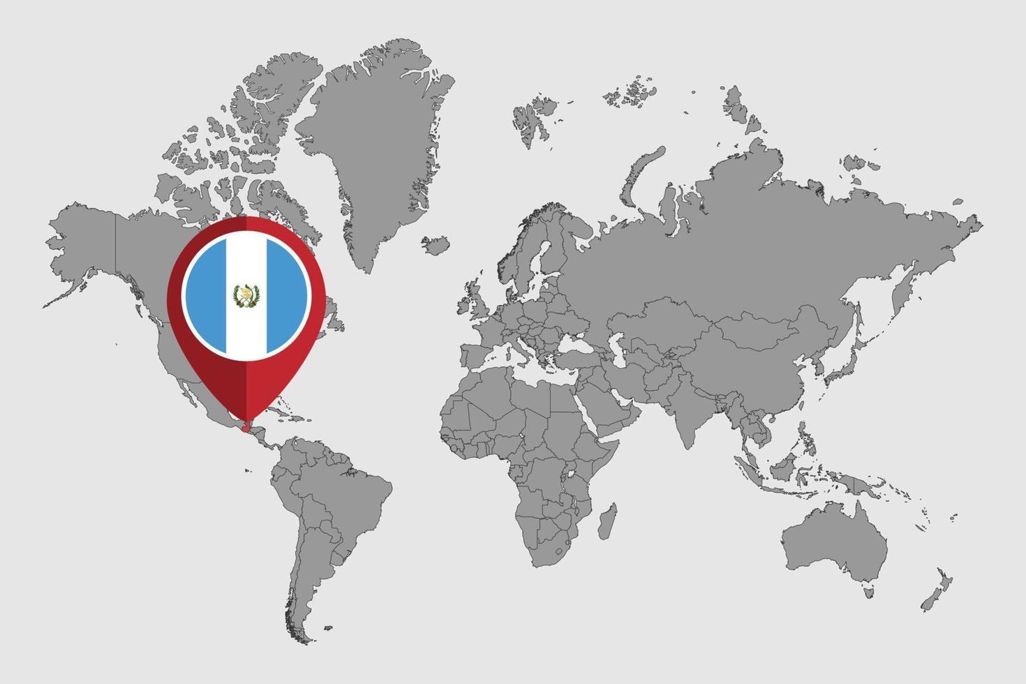 mappa pin con bandiera guatemala sulla mappa del mondo. illustrazione vettoriale. vettore