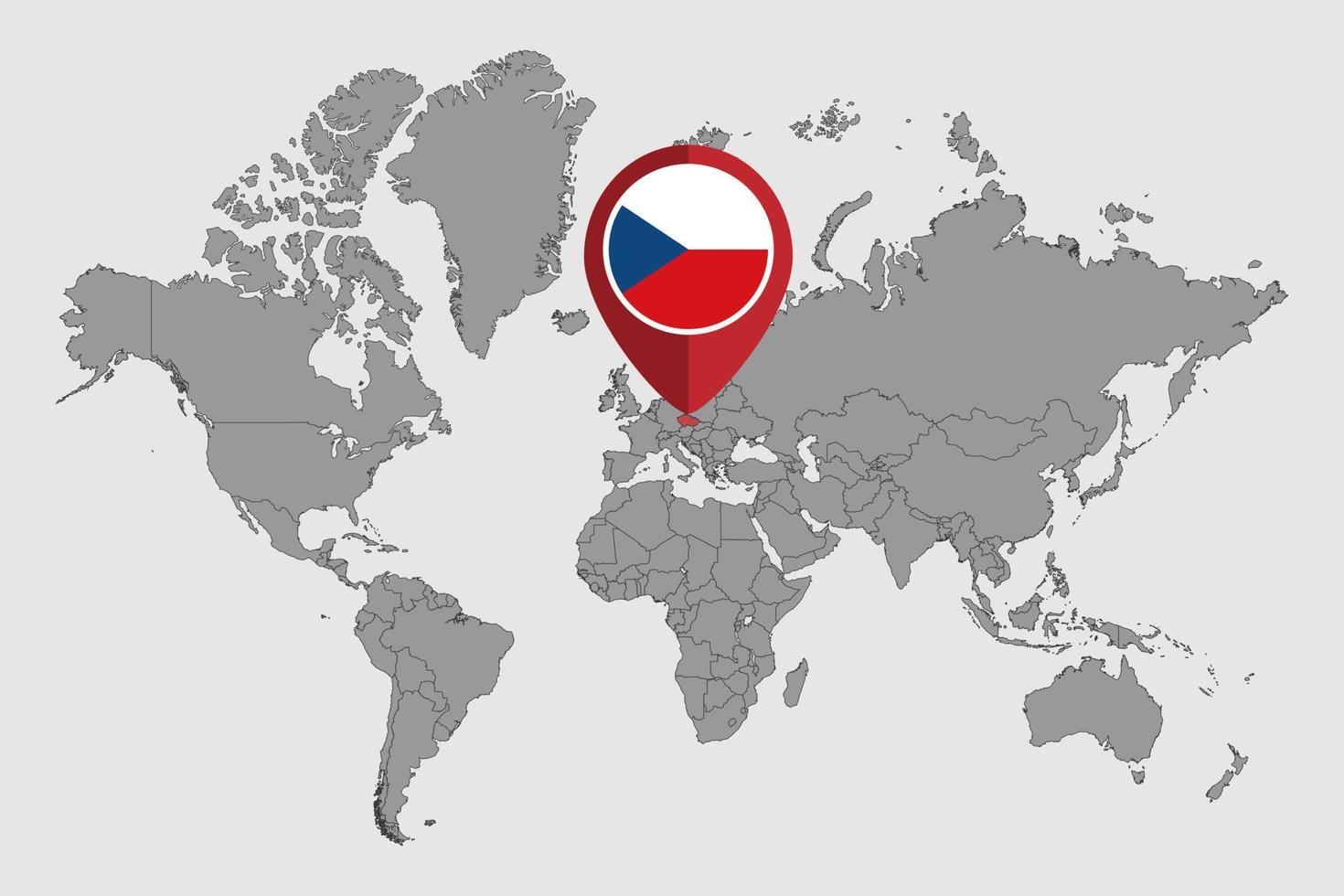 mappa pin con bandiera della repubblica ceca sulla mappa del mondo. illustrazione vettoriale. vettore
