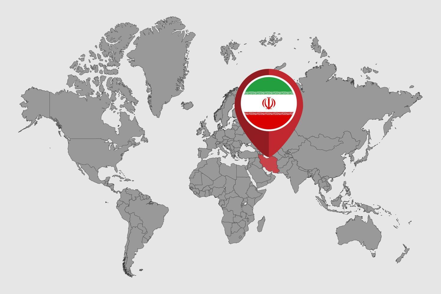 mappa pin con bandiera iraniana sulla mappa del mondo. illustrazione vettoriale. vettore