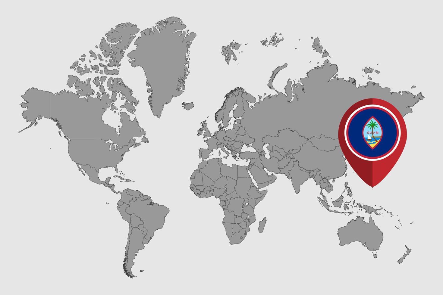 mappa pin con bandiera guam sulla mappa del mondo. illustrazione vettoriale. vettore