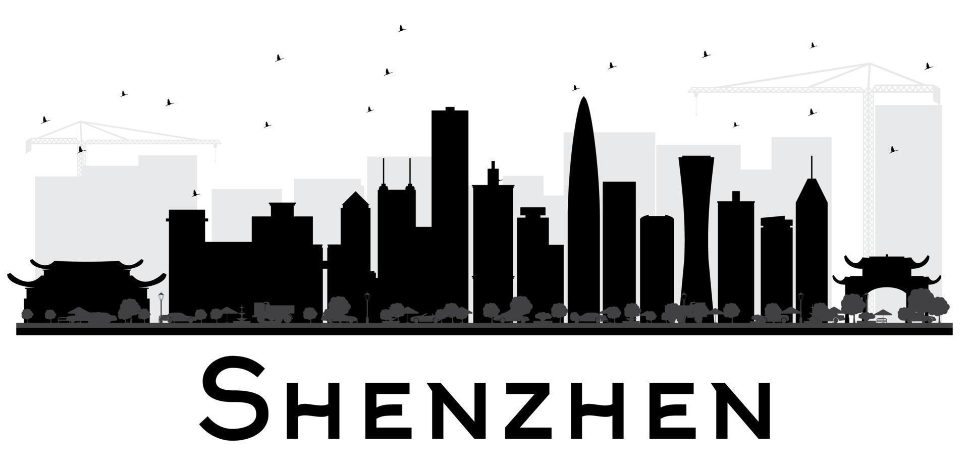 Shenzhen città orizzonte nero e bianca silhouette. vettore