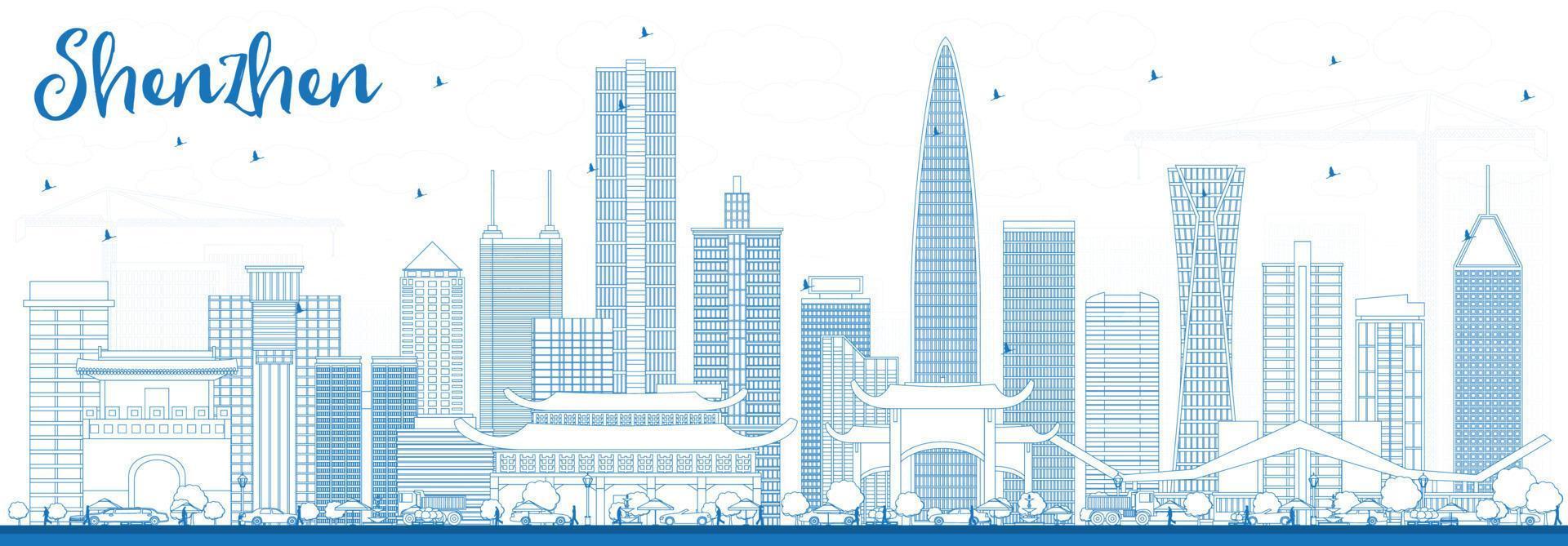 schema Shenzhen orizzonte con blu edifici. vettore