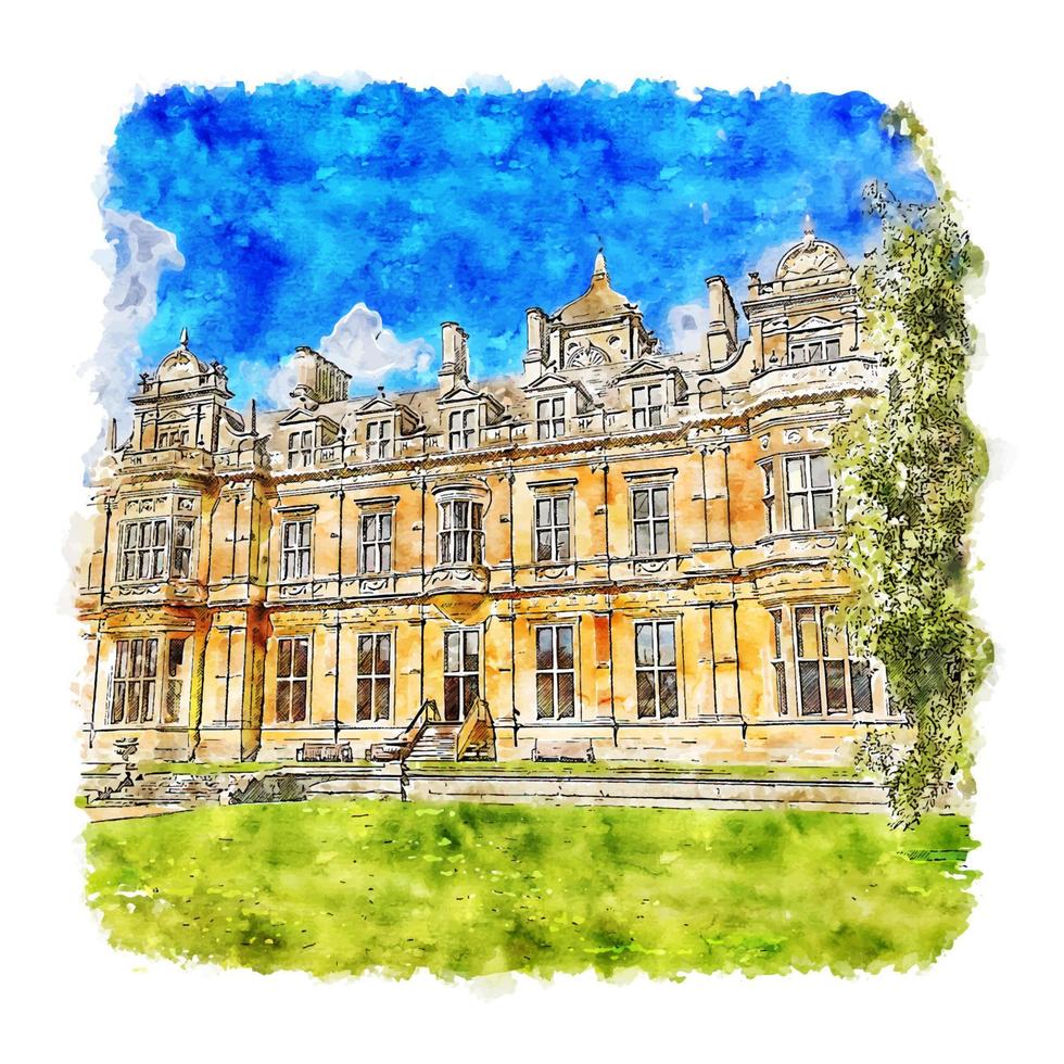 Westonbirt Casa e giardini acquerello schizzo mano disegnato illustrazione vettore