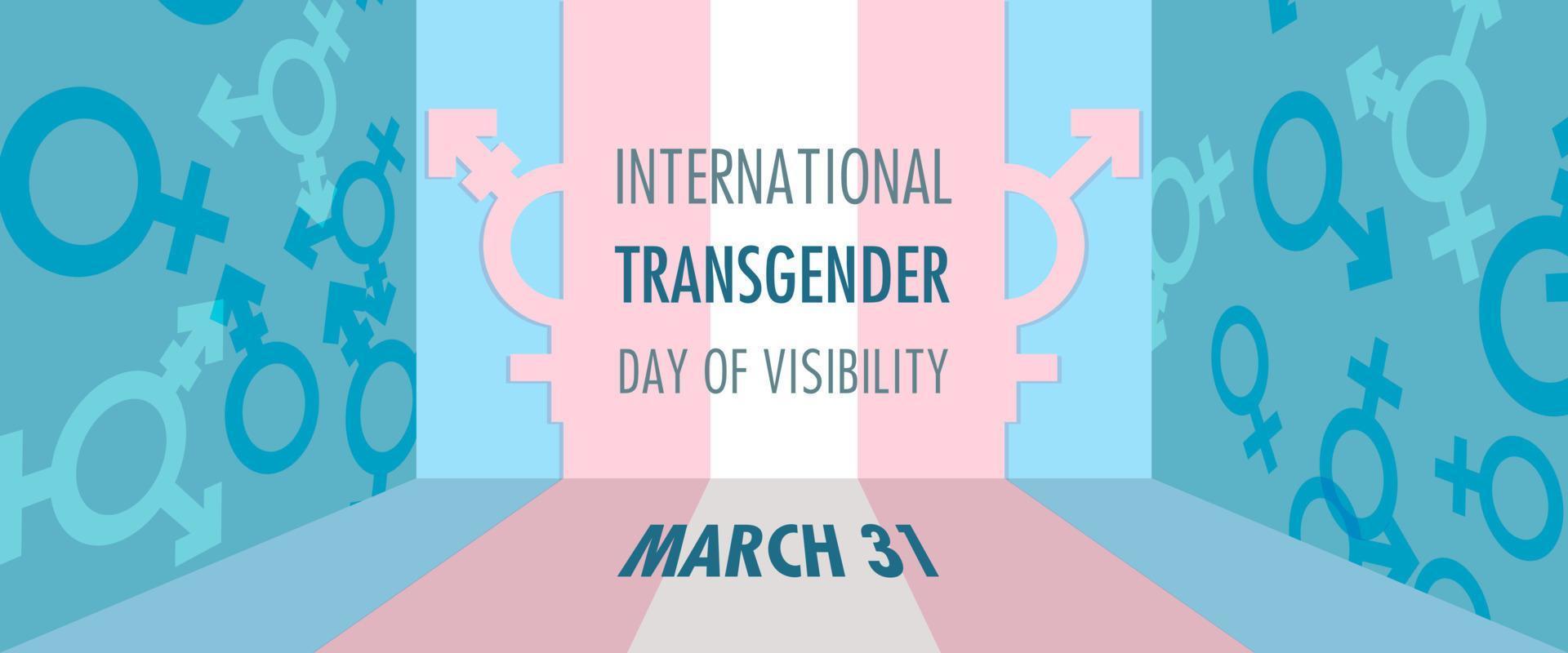 internazionale transgender giorno di visibilità su marzo 31 vettore bandiera con transgender simboli su un' tridimensionale sfondo nel transgender bandiera colori. può essere Usato per striscione, carta e manifesto.