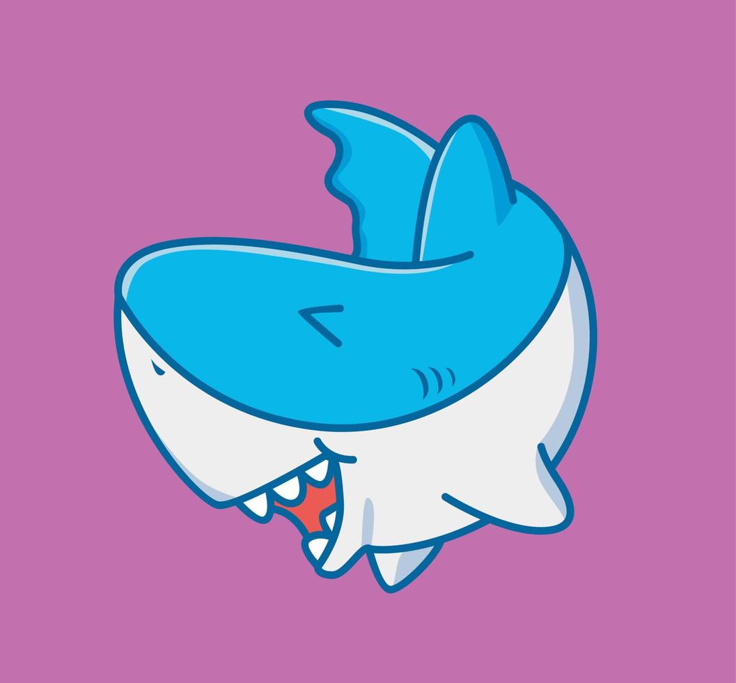 carino squalo ridendo così difficile. cartone animato animale natura concetto isolato illustrazione. piatto stile adatto per etichetta icona design premio logo vettore. portafortuna personaggio vettore