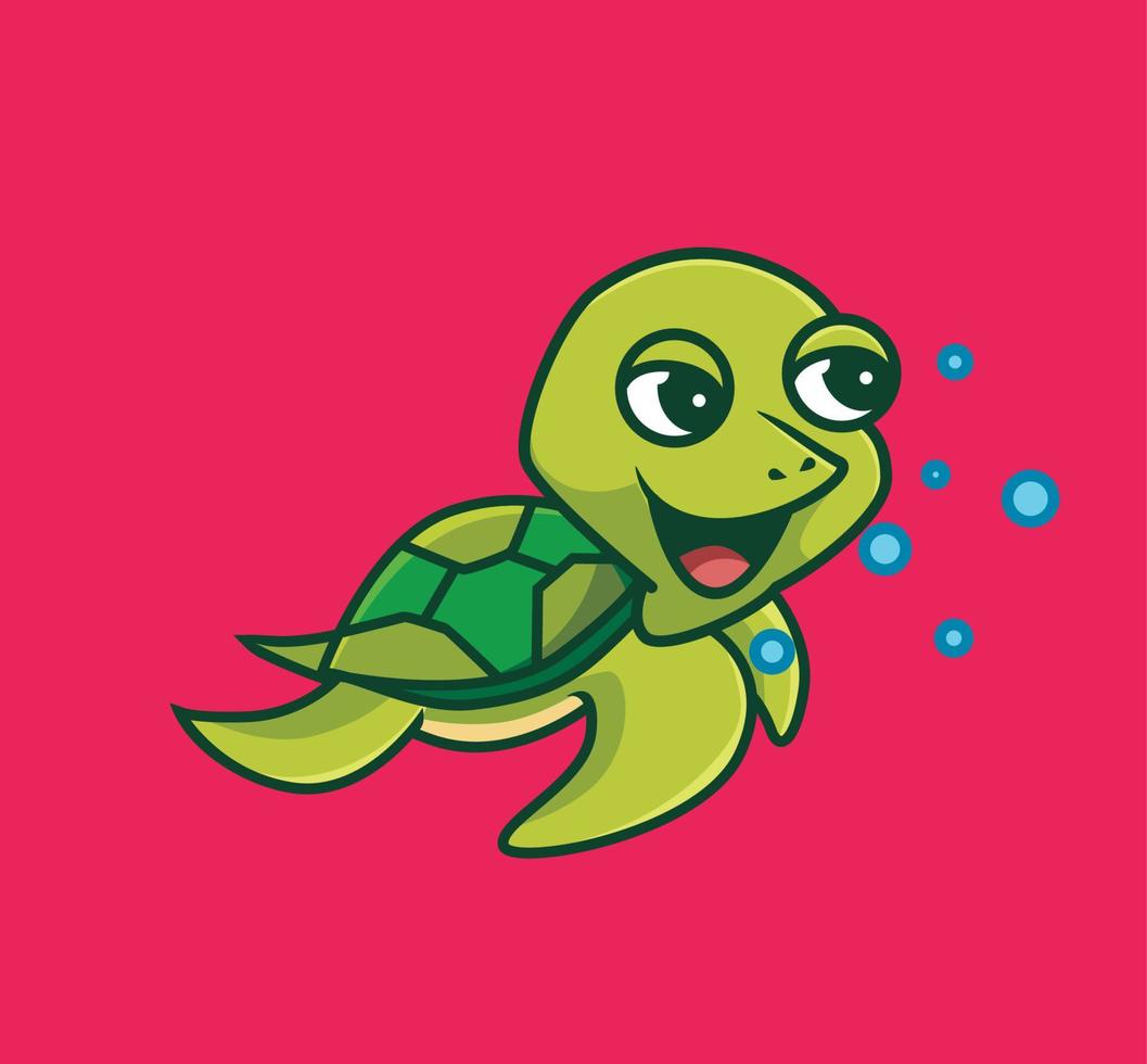carino tartaruga nuoto. cartone animato animale natura concetto isolato illustrazione. piatto stile adatto per etichetta icona design premio logo vettore. portafortuna personaggio vettore