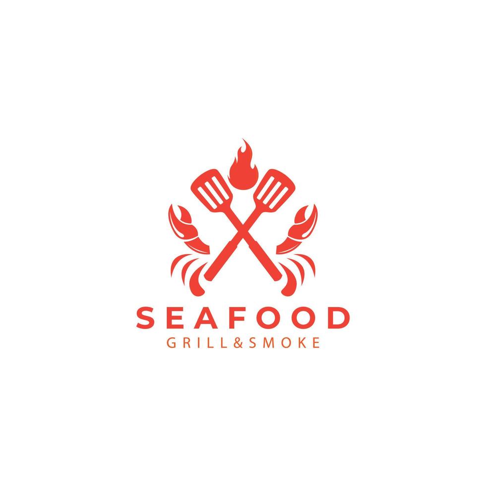 Granchio sagomato cucinando illustrazione per frutti di mare logo design vettore